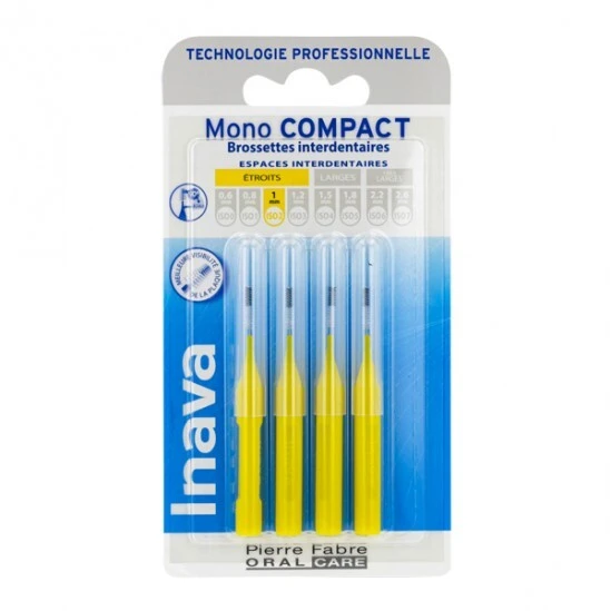 Inava Mono Compact Jaune 4 Brossettes Interdentaires 1mm 1 Inava Mono Compact Jaune 4 Brossettes Interdentaires 1mm
