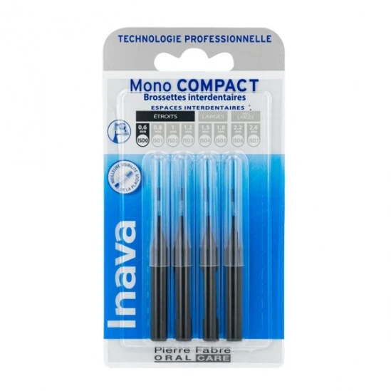 Inava Mono Compact Noir 4 Brossettes Interdentaires 0.6mm 1 Inava Mono Compact Noir 4 Brossettes Interdentaires 0.6mm