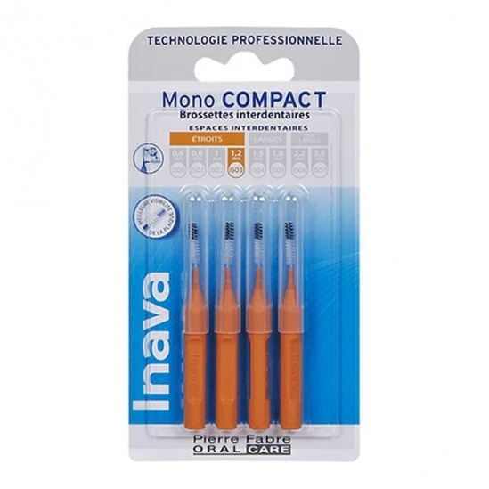 Inava Mono Compact Orange 4 Brossettes Interdentaires 1.2mm 1 Inava Mono Compact Orange 4 Brossettes Interdentaires 1.2mm