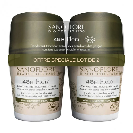 Sanoflore 48h Flora Déodorant Bio Fraîcheur Anti-traces 2x50ml 1 Sanoflore 48h Flora Déodorant Bio Fraîcheur Anti-traces 2x50ml